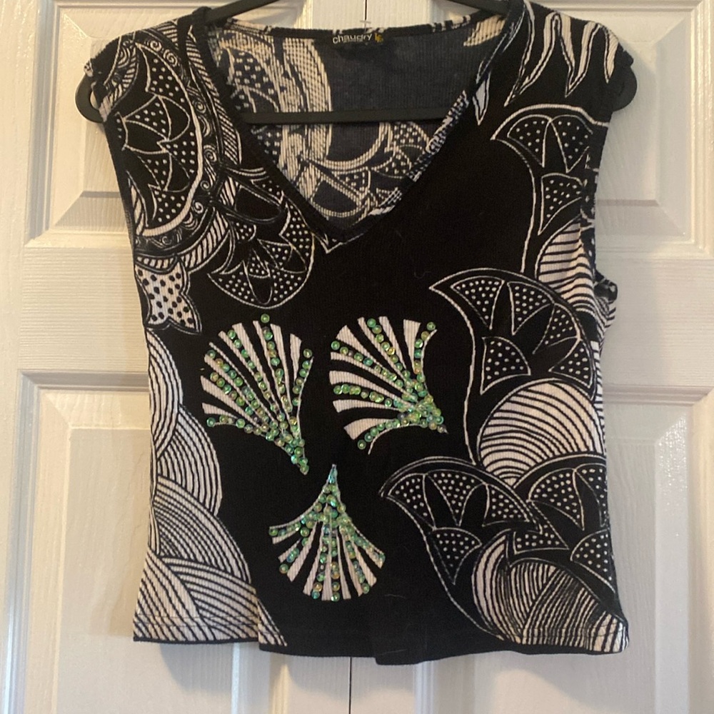 Chaudry Sports embellished black top with green